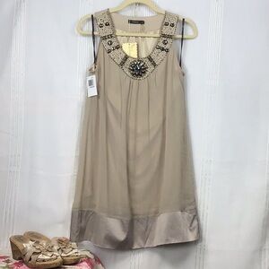 ⚜️Theme Champagne Chiffon Satin Beaded Knee Length Sleeveless Sz.M